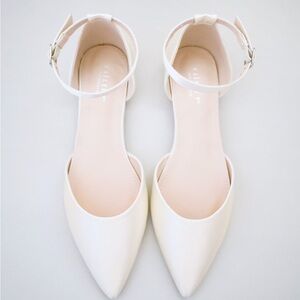 Kailee P Bridal Satin Pointy Toe Flats with Ankle Strap | Size 8 (Brand new!)